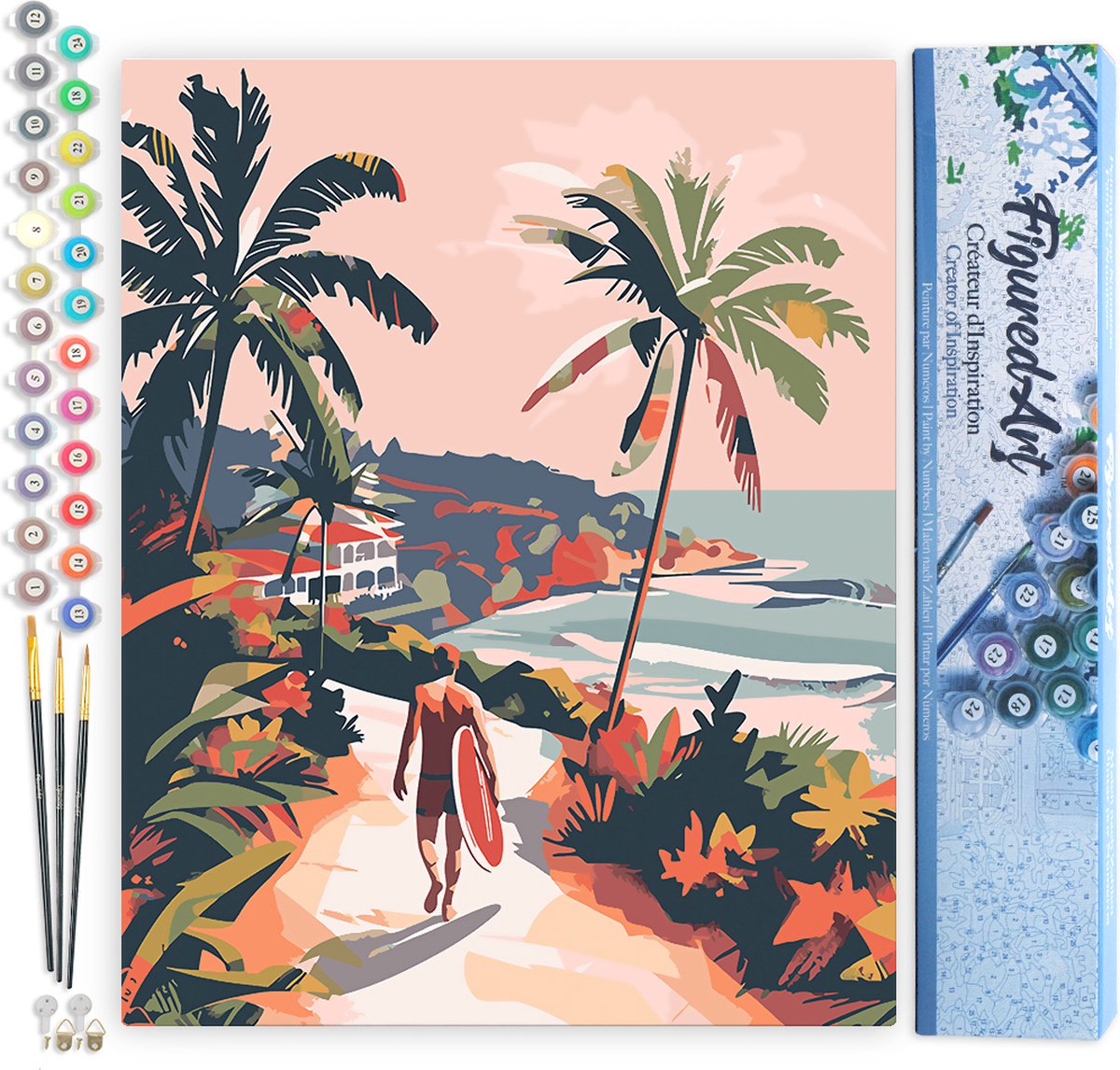 FiguredArt Schilderen op Nummer Volwassenen canvas Kustwandeling- Handwerk acrylverf Kit DIY Compleet - 40x50cm zonder frame